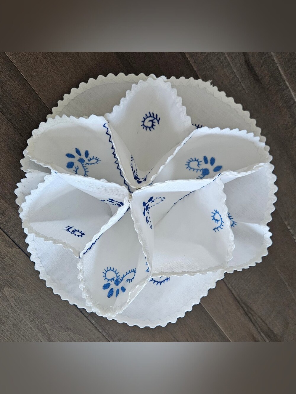Vintage Fabric Linen Dinner Roll Biscuit Bread Warmer Holder Floral Embroidered